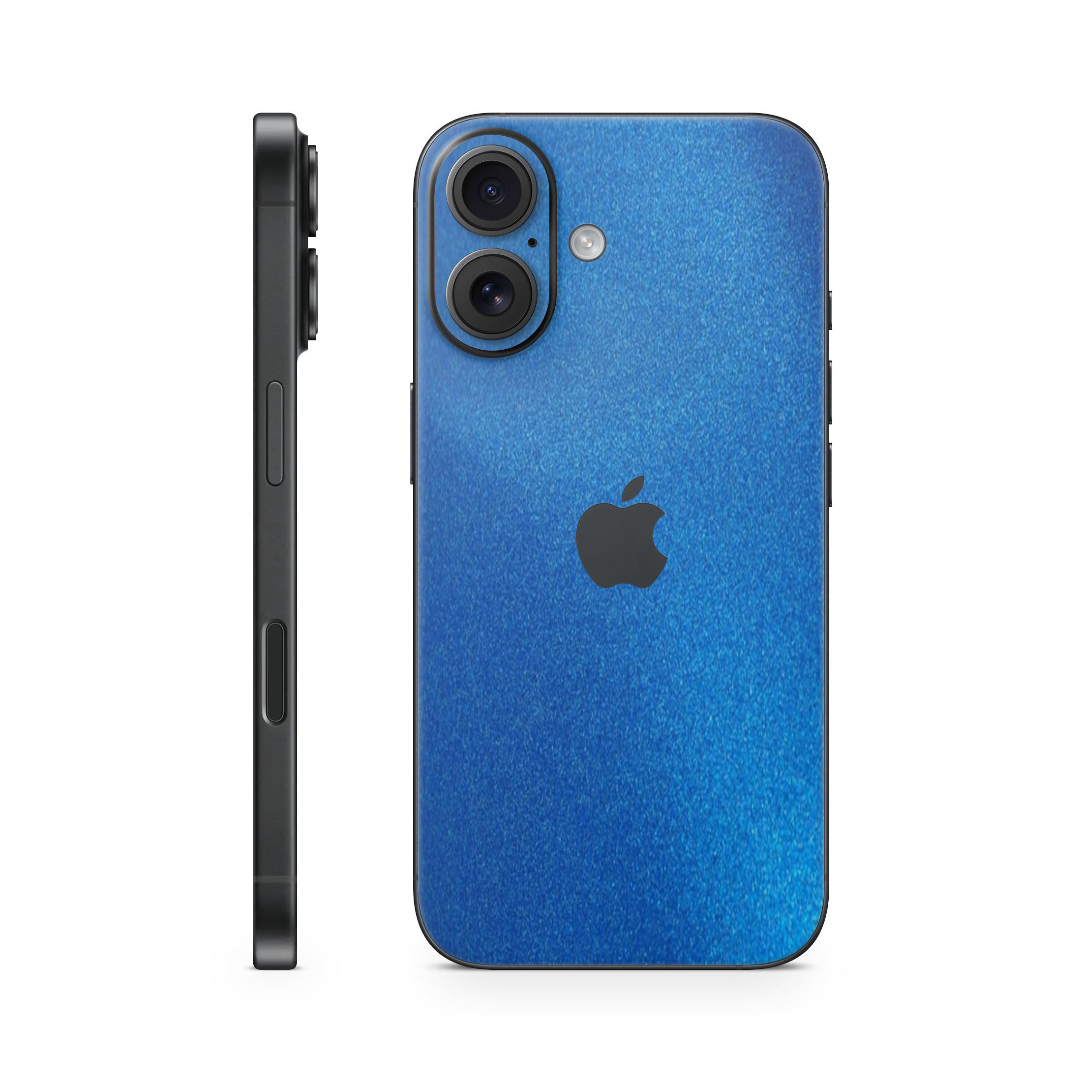 iPhone 16 peau matt bleu métallique