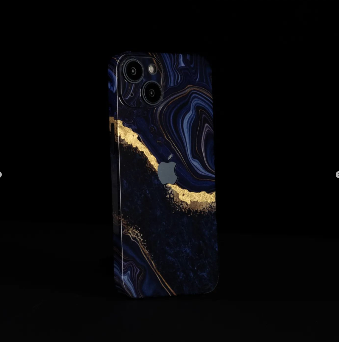 iPhone 15 Skin with 24k Gold Luxury Blue